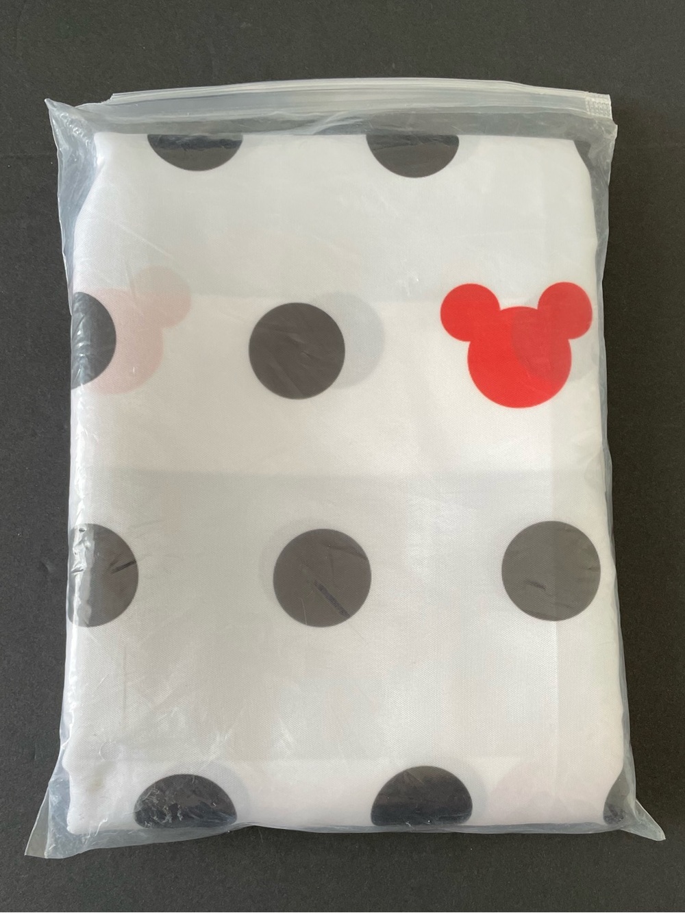 Disney black and red polkadot curtain with shower hooks